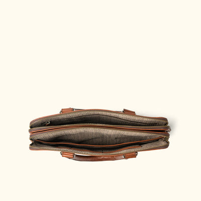 Stylish leather briefcase showcasing refined craftsmanship and design.