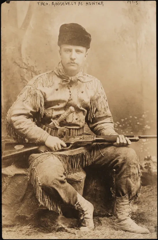 Theodore Roosevelt in buckskin frontier clothing, Dakota Badlands, 1880s